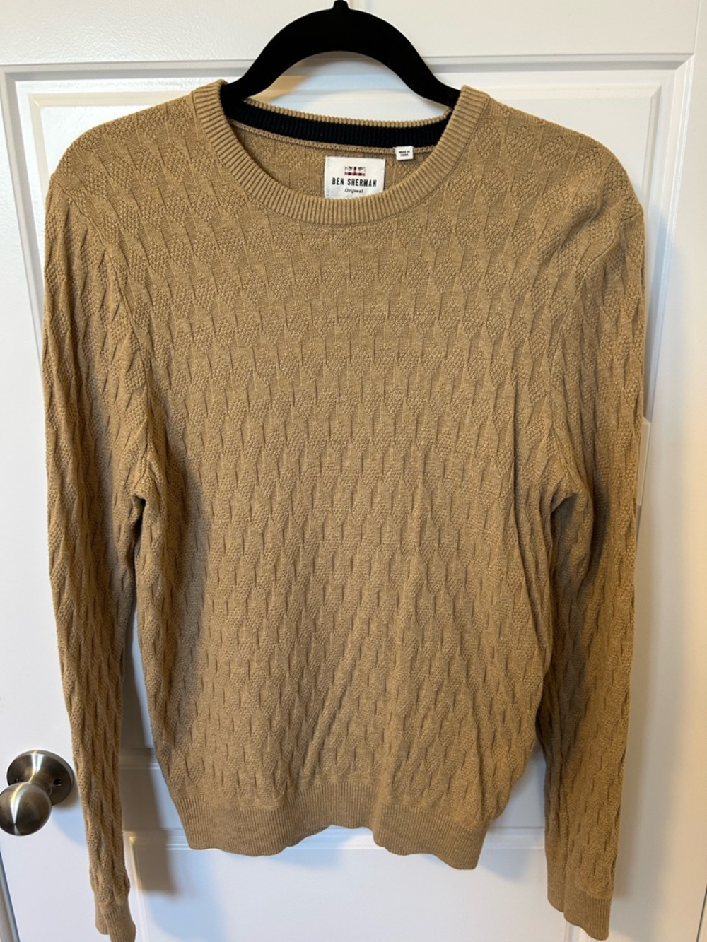 Ben Sherman Men's Camel Cable Knit Crewneck Sweater